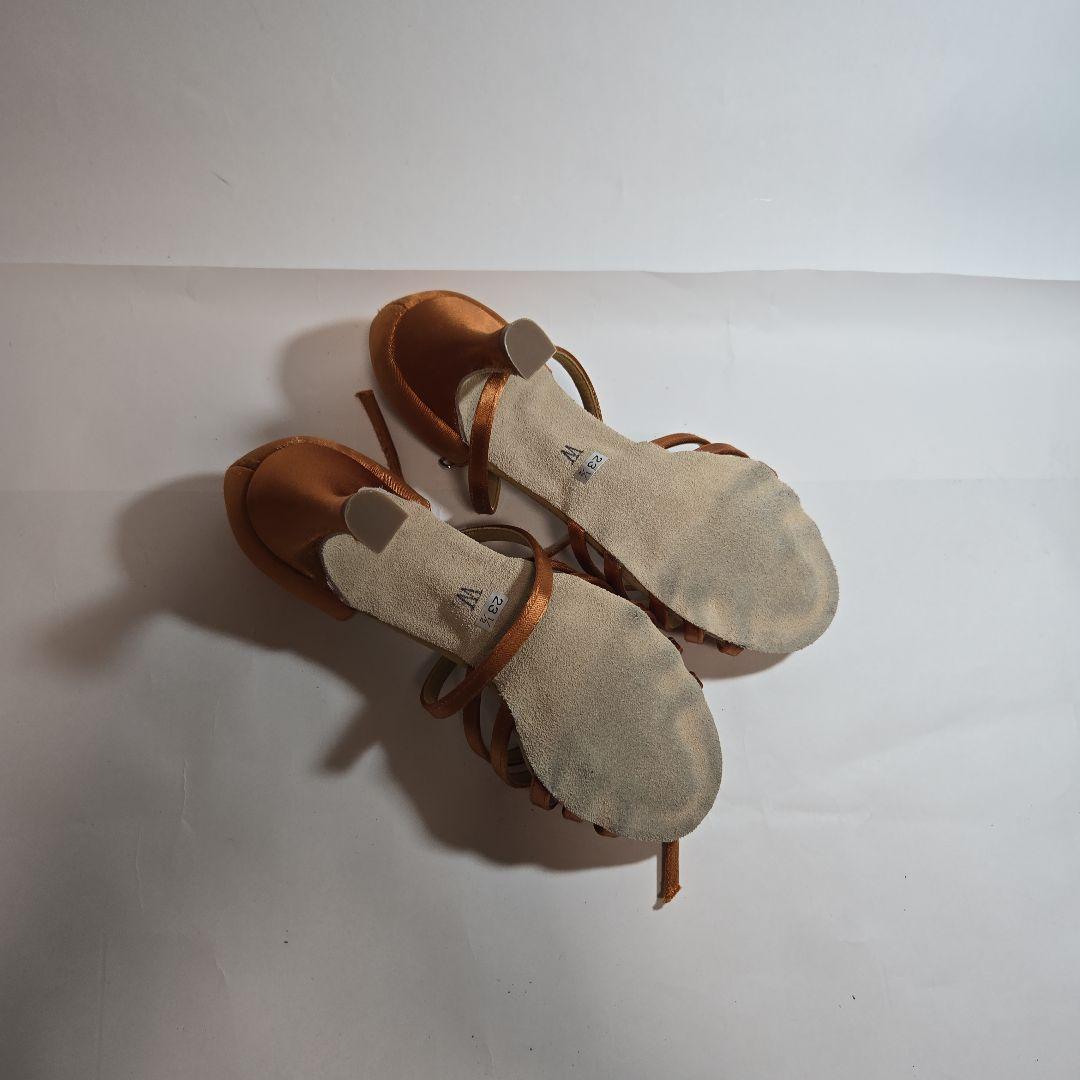 オレンジ サテン ストラップ ダンスシューズ