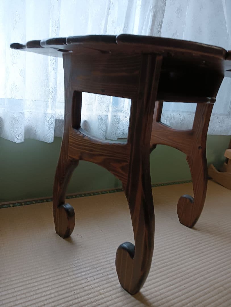 モンステラのテーブル　木製　けやき　手作り　1点物　ハワイ