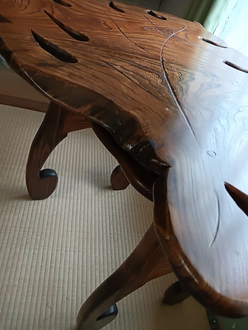 モンステラのテーブル　木製　けやき　手作り　1点物　ハワイ