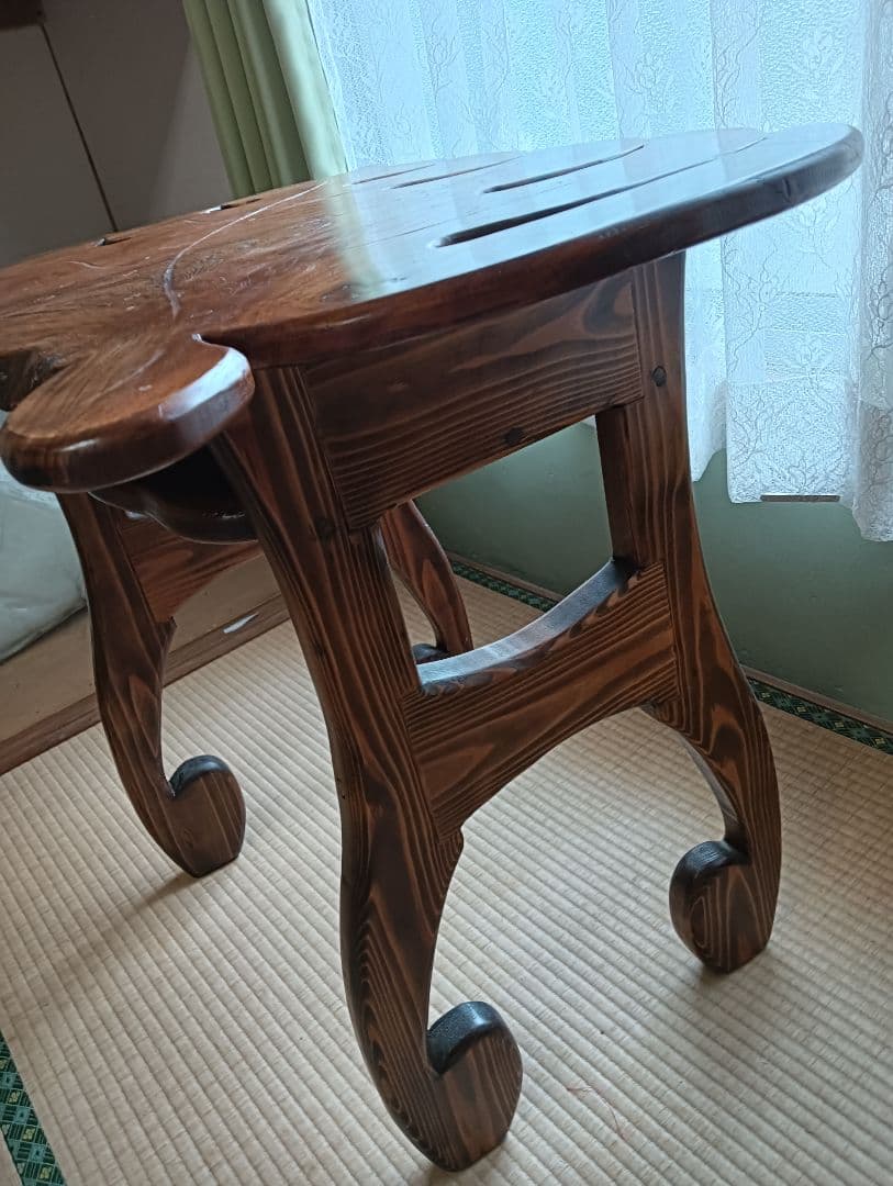 モンステラのテーブル　木製　けやき　手作り　1点物　ハワイ