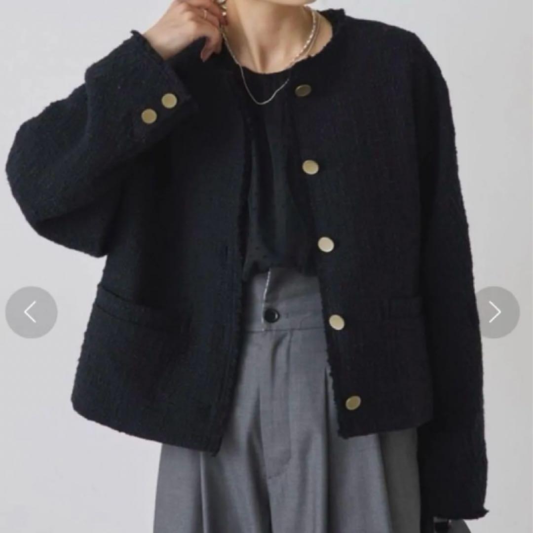 PUAL CE CIN ピュアルセシン ツイードショートジャケット ブラック