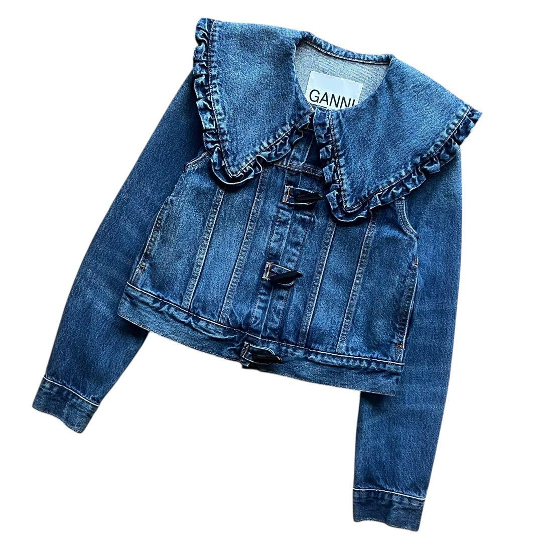 【極美品】GANNI 32 フリル襟 ラッフルカラー デニムジャケット