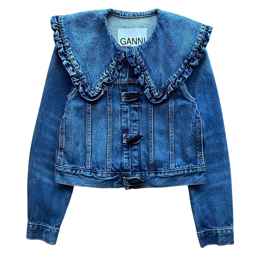 【極美品】GANNI 32 フリル襟 ラッフルカラー デニムジャケット