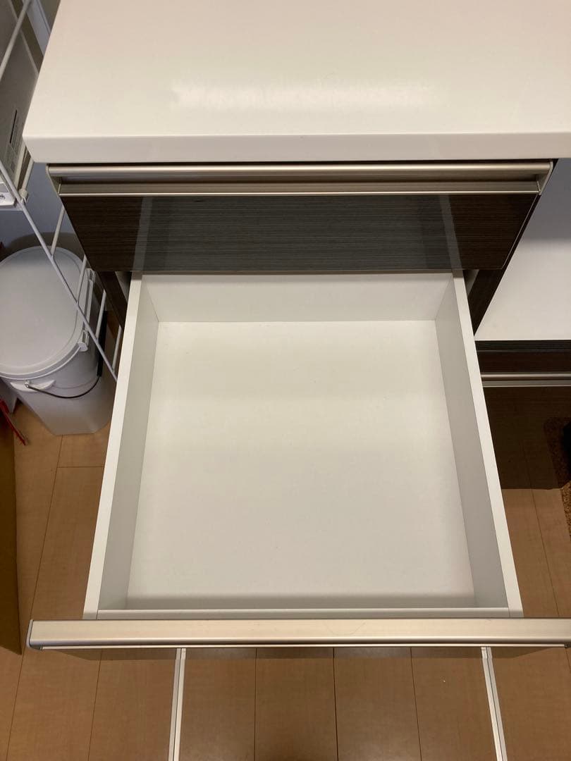 ダークブラウン キッチンカウンター 4段引き出し