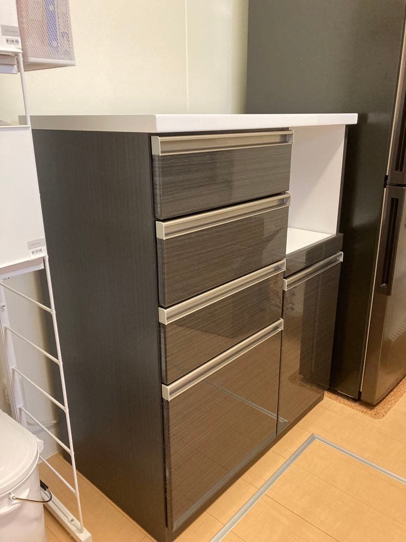 ダークブラウン キッチンカウンター 4段引き出し