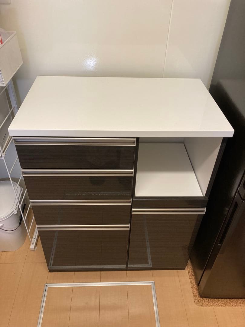 ダークブラウン キッチンカウンター 4段引き出し