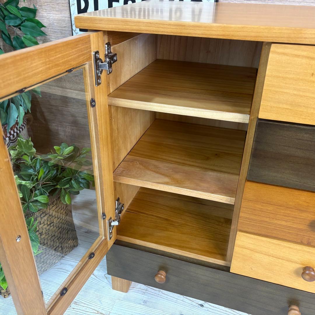 訳あり品【134】ナチュラルウッド桐材天然無垢ガラスキャビネット収納家具チェスト