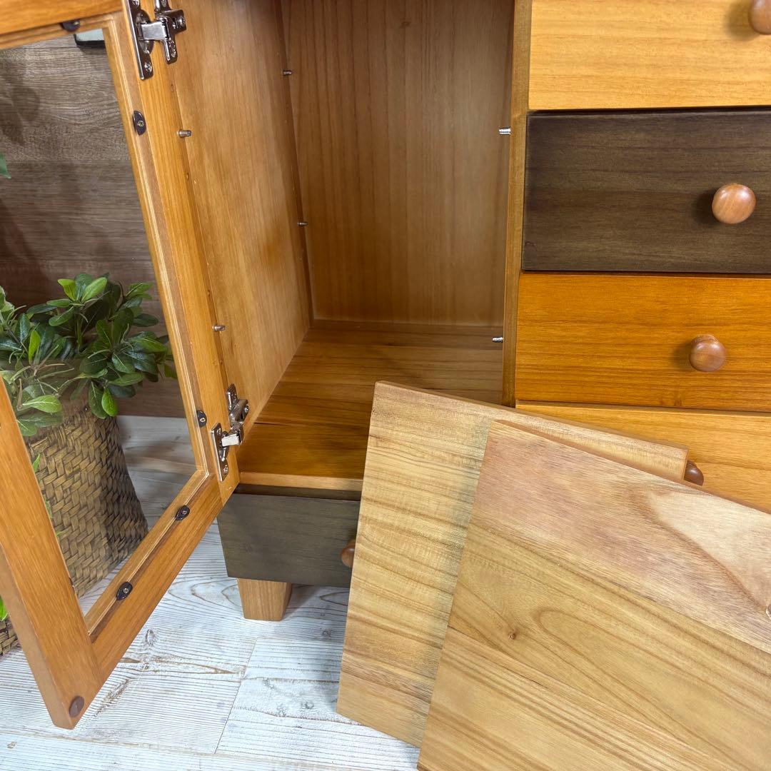 訳あり品【134】ナチュラルウッド桐材天然無垢ガラスキャビネット収納家具チェスト