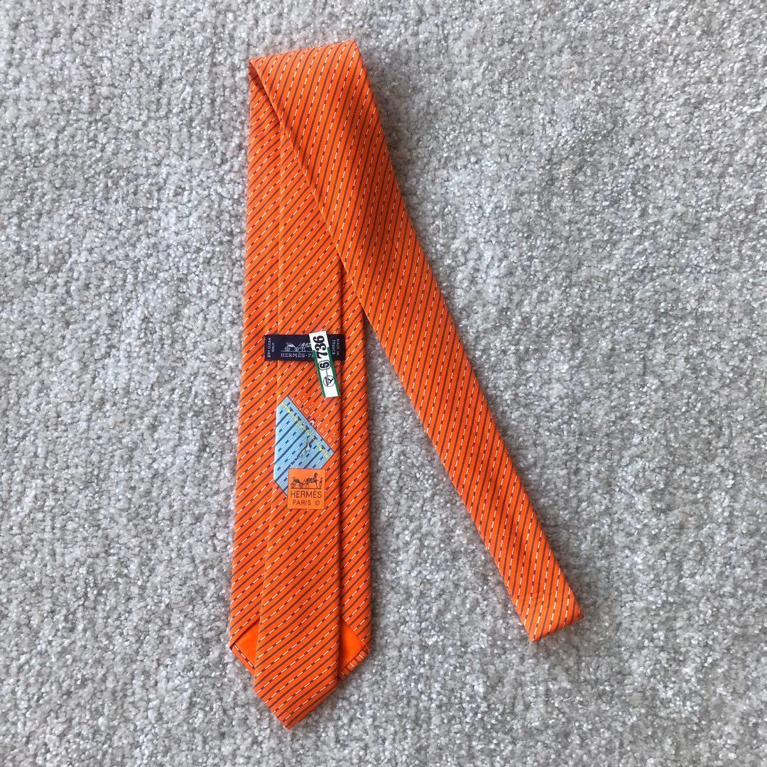 HERMES オレンジ ストライプ ネクタイ