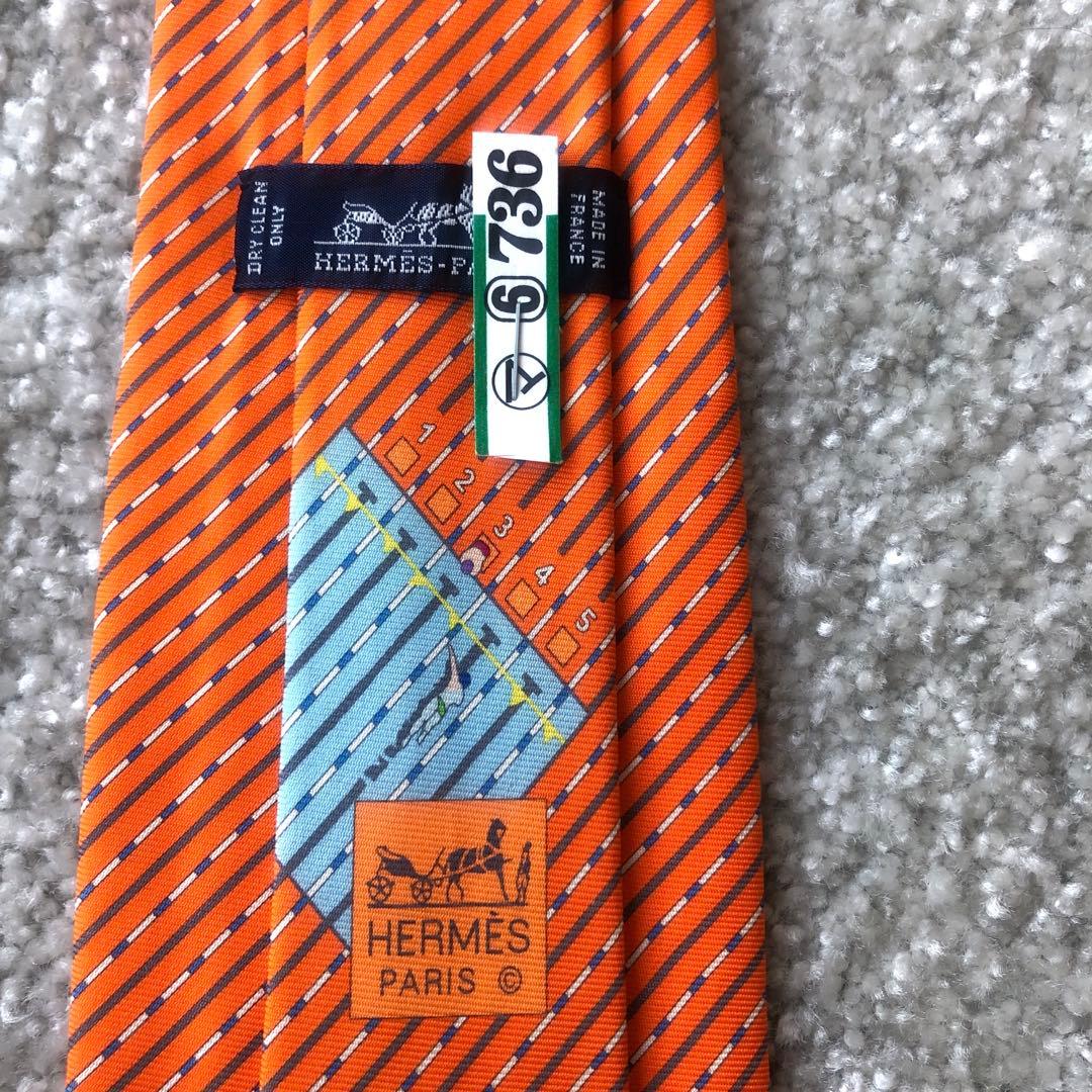 HERMES オレンジ ストライプ ネクタイ