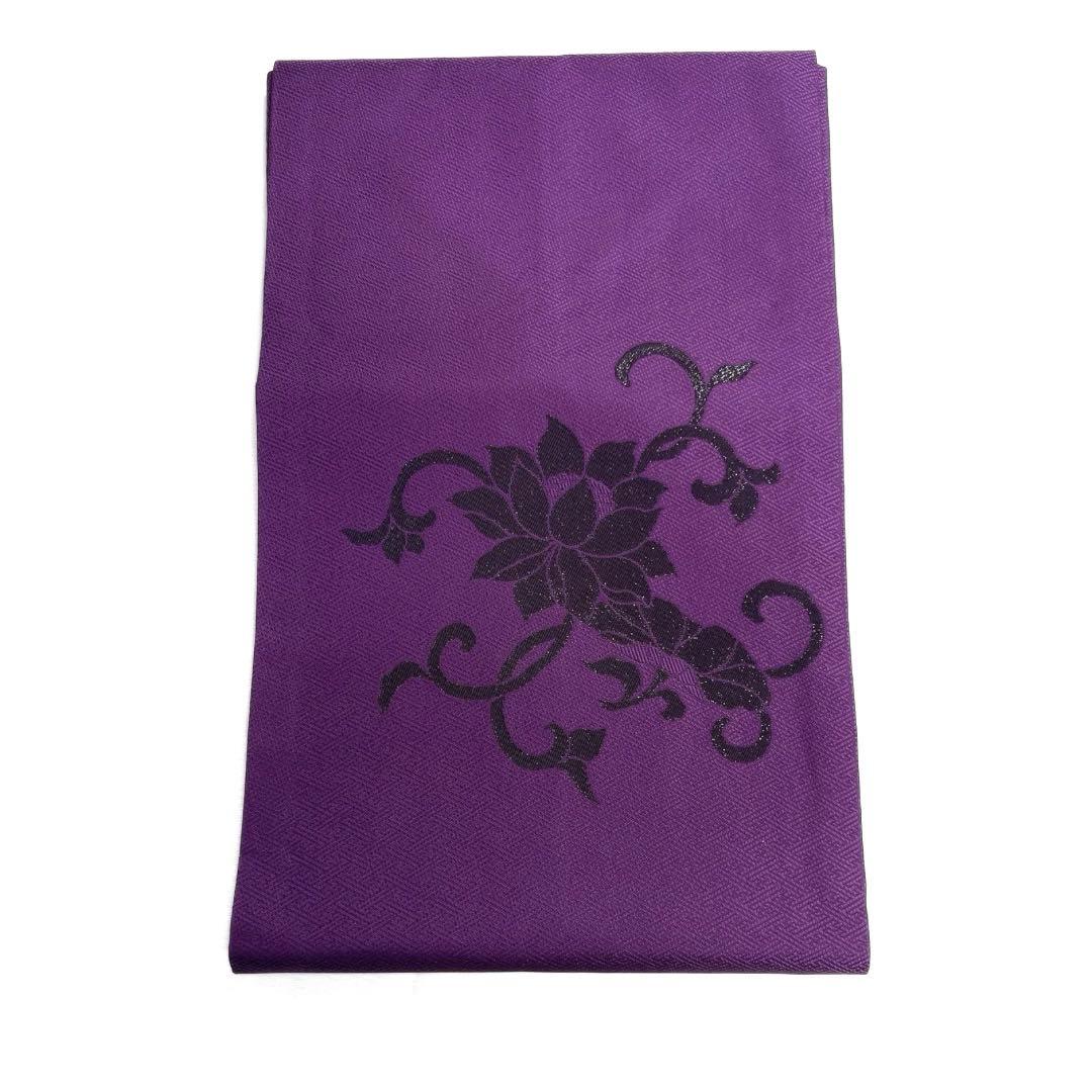 未着用　名古屋帯　唐花　唐草　紗綾形地紋　パープル　着物　094b d