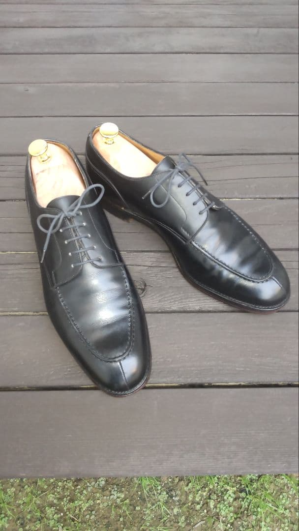 美品エドワードグリーンパースuチップ黒9.5Eドーバー同ラスト金枠囲みロゴ窓なし