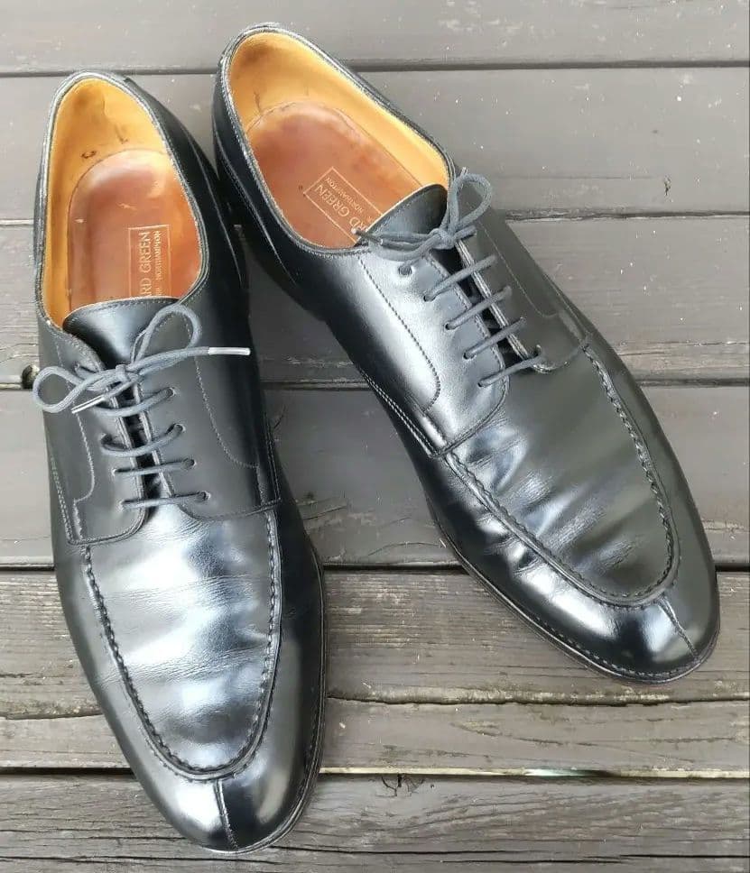 美品エドワードグリーンパースuチップ黒9.5Eドーバー同ラスト金枠囲みロゴ窓なし