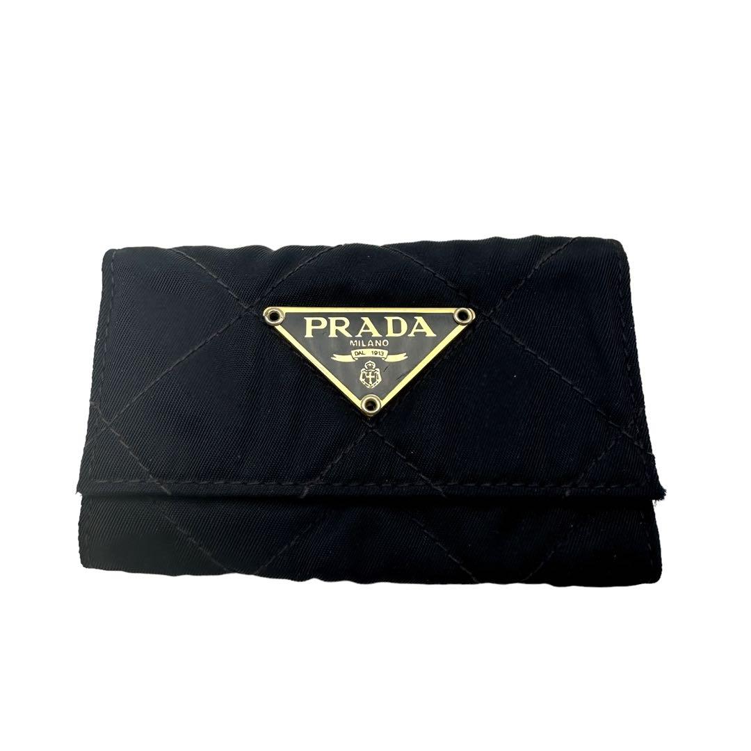 【PRADA】キーケース　６連　トライアングルロゴ　キルティング　ブラック