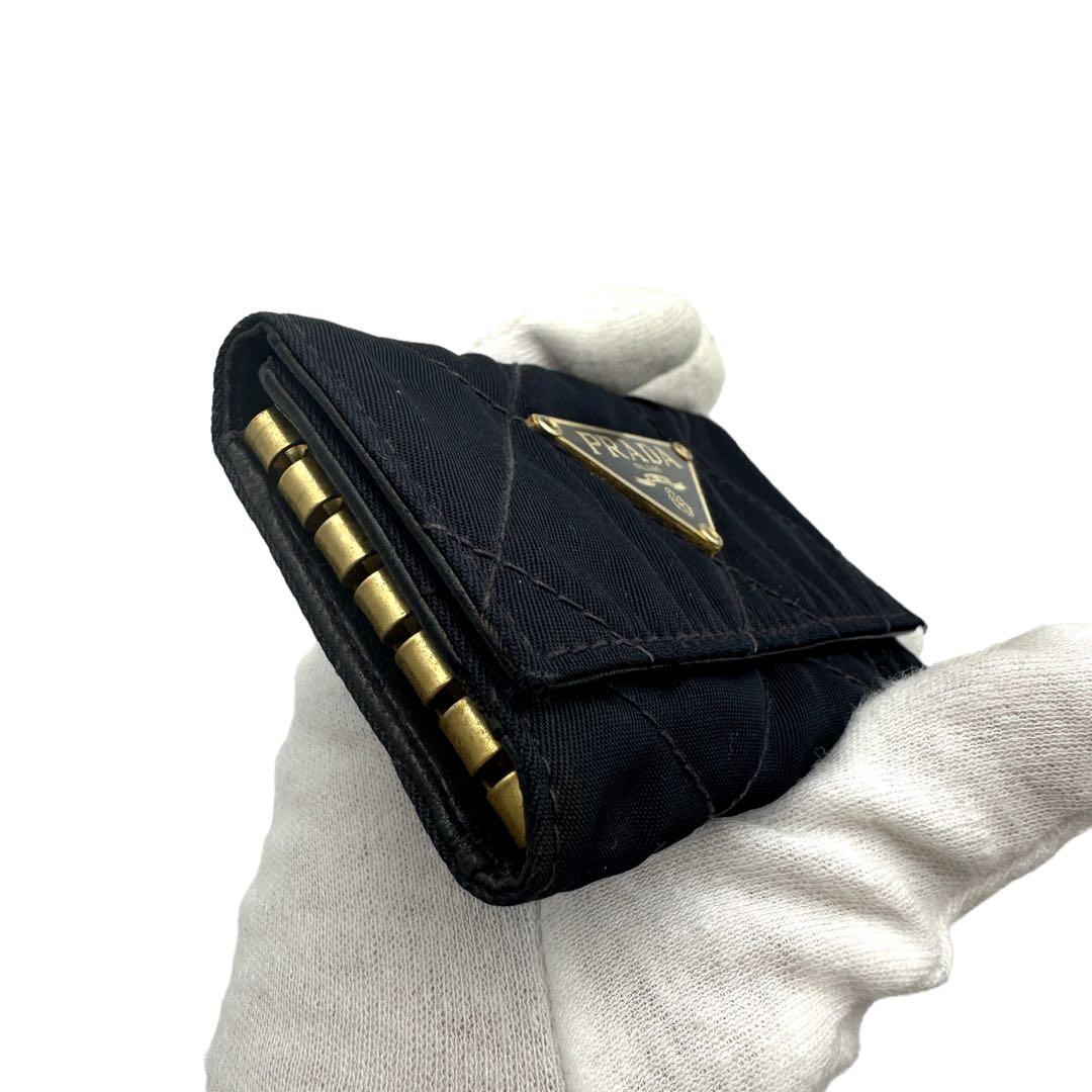 【PRADA】キーケース　６連　トライアングルロゴ　キルティング　ブラック