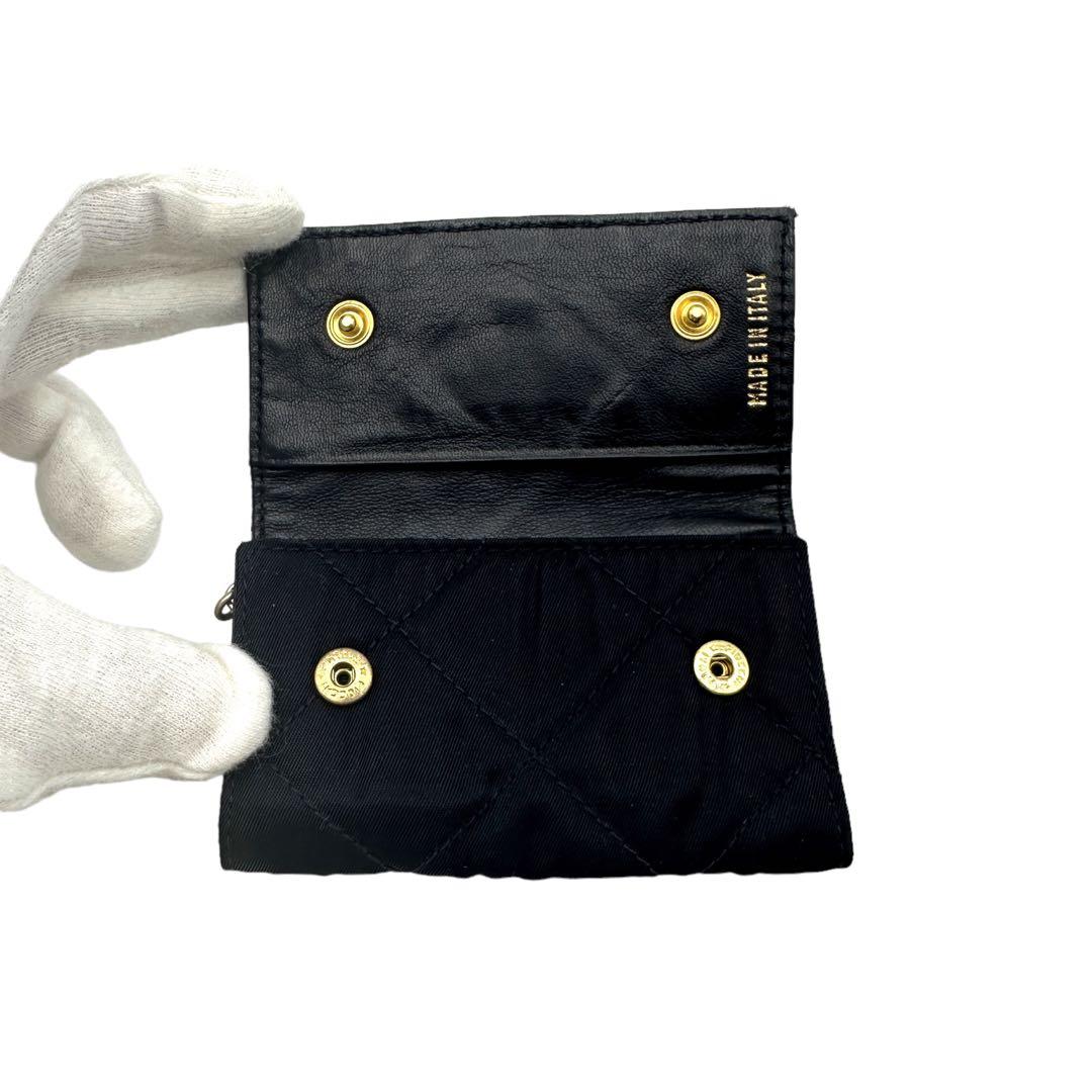 【PRADA】キーケース　６連　トライアングルロゴ　キルティング　ブラック