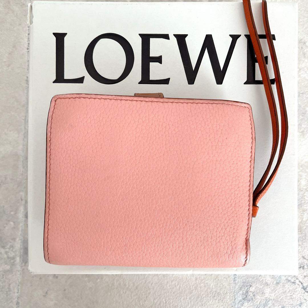 美品✨ロエベ コンパクト ジップウォレット アナグラム レザー コーラルピンク