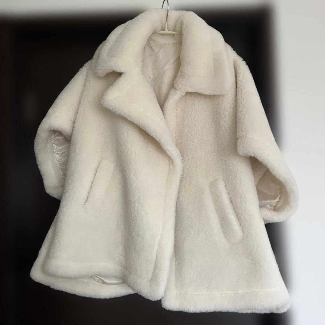 アイボリー テディベア　ケープコート