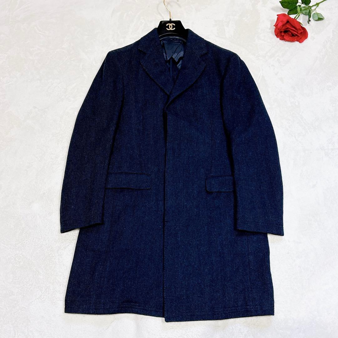 新品同様✨　ポロラルフローレン　チェスターコート　ネイビー　ヘリンボーン