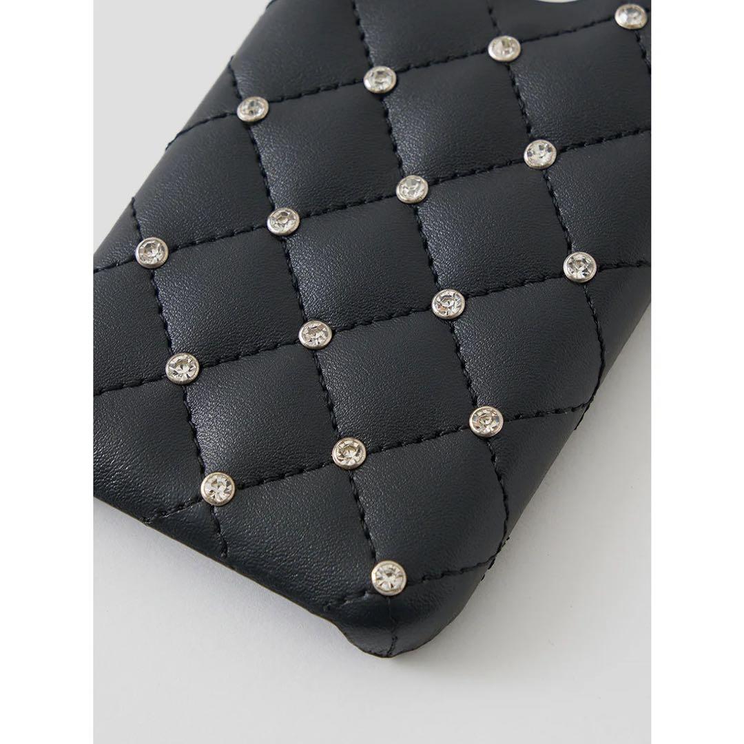 キルティングビジューDDチャームiPhoneケース 16pro ピンク