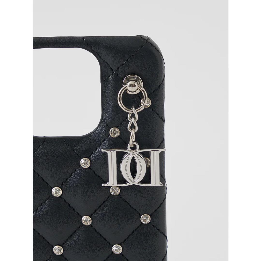 キルティングビジューDDチャームiPhoneケース 16pro ピンク