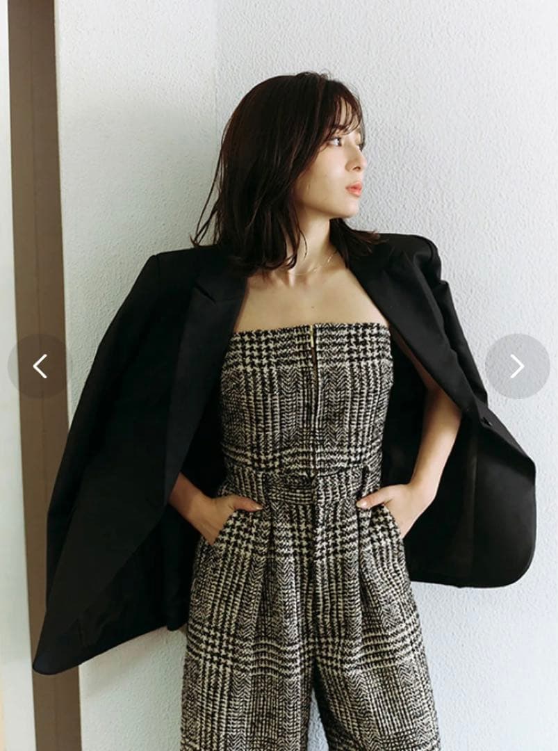 anuans ウールチェックツイードオールインワン （BLACK）