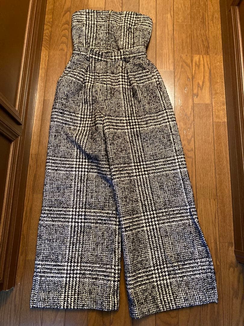 anuans ウールチェックツイードオールインワン （BLACK）