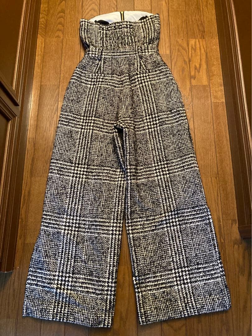 anuans ウールチェックツイードオールインワン （BLACK）