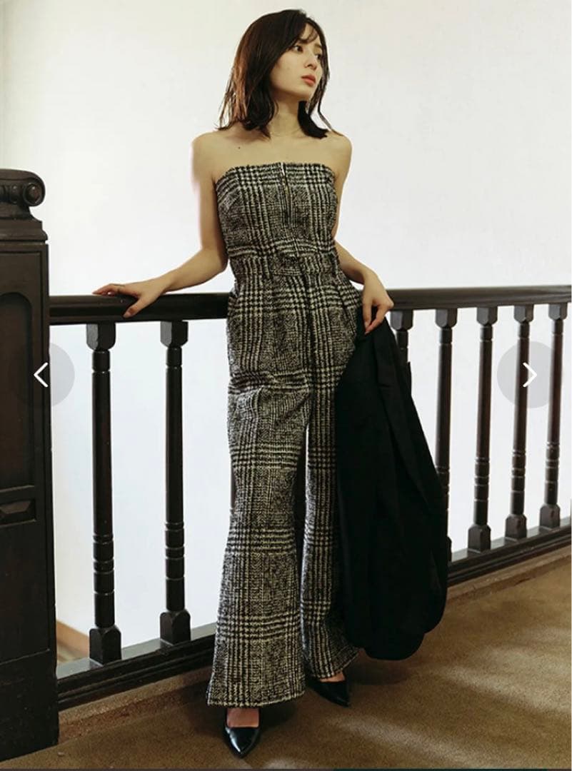 anuans ウールチェックツイードオールインワン （BLACK）