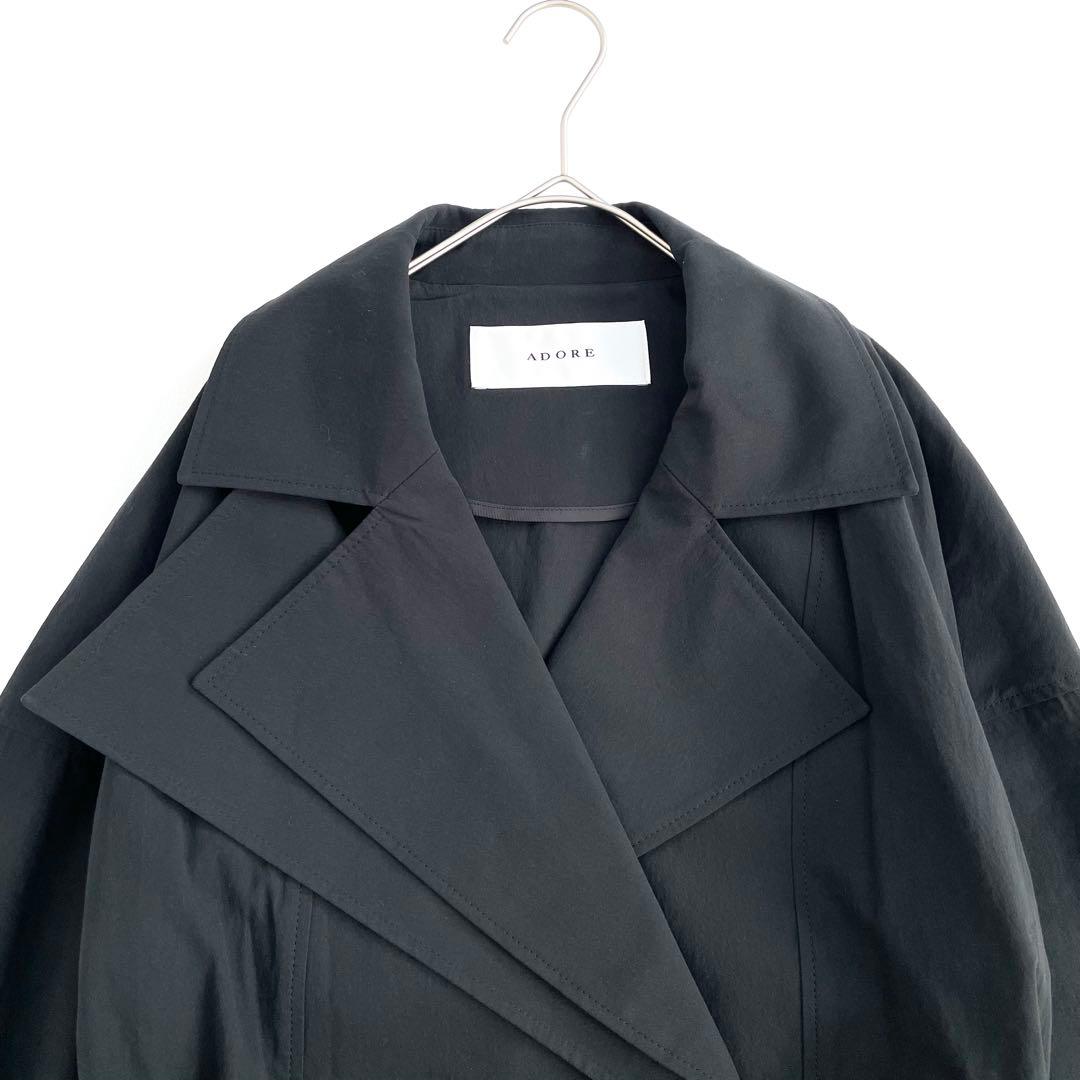 4490 【美品】アドーア ベルト付き ショート丈コート S 黒 トレンチコート