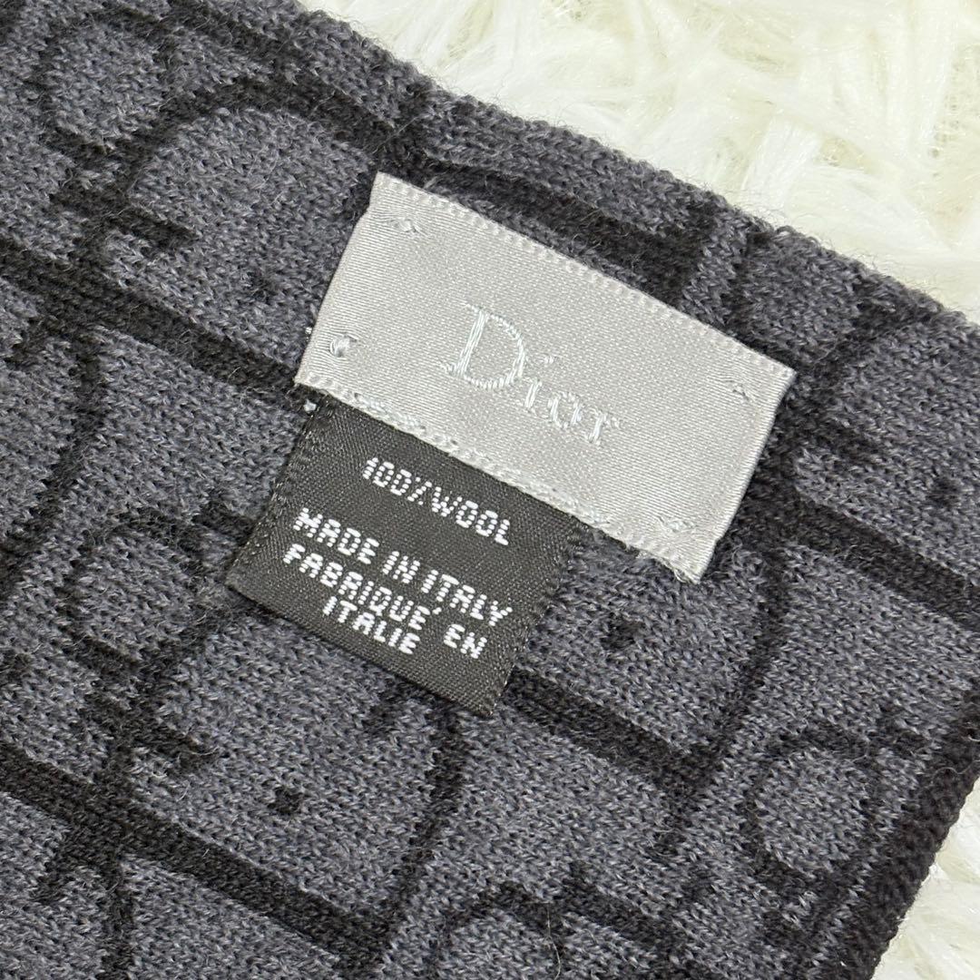 極美品★Christian Dior トロッター柄 ウール マフラー　ブラック