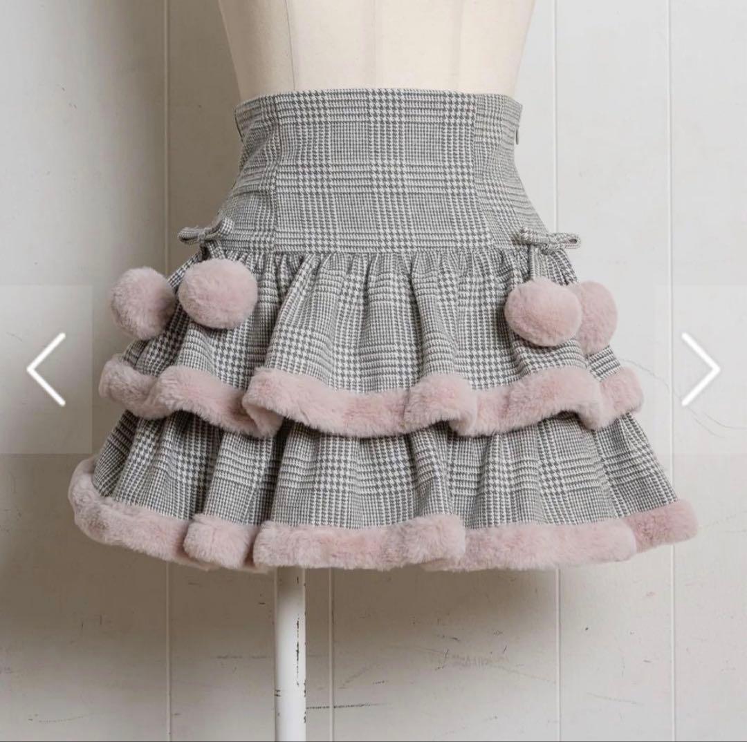 【pium】ファー付きティアードミニスカート グレーチェック