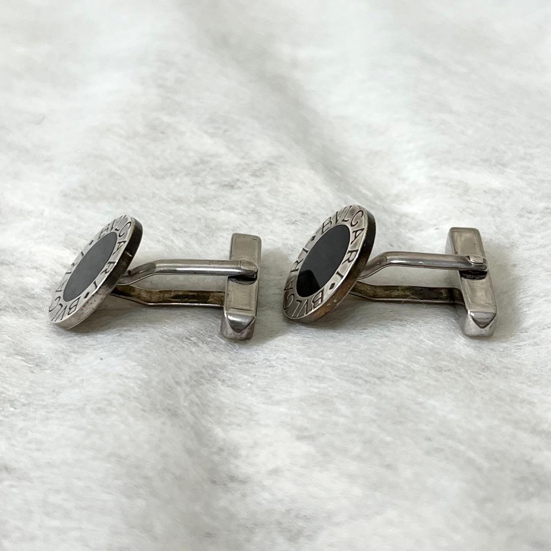 ブルガリ　カフス　ブランドロゴ　Ag925　シルバー　ブラック　メンズ　箱付き