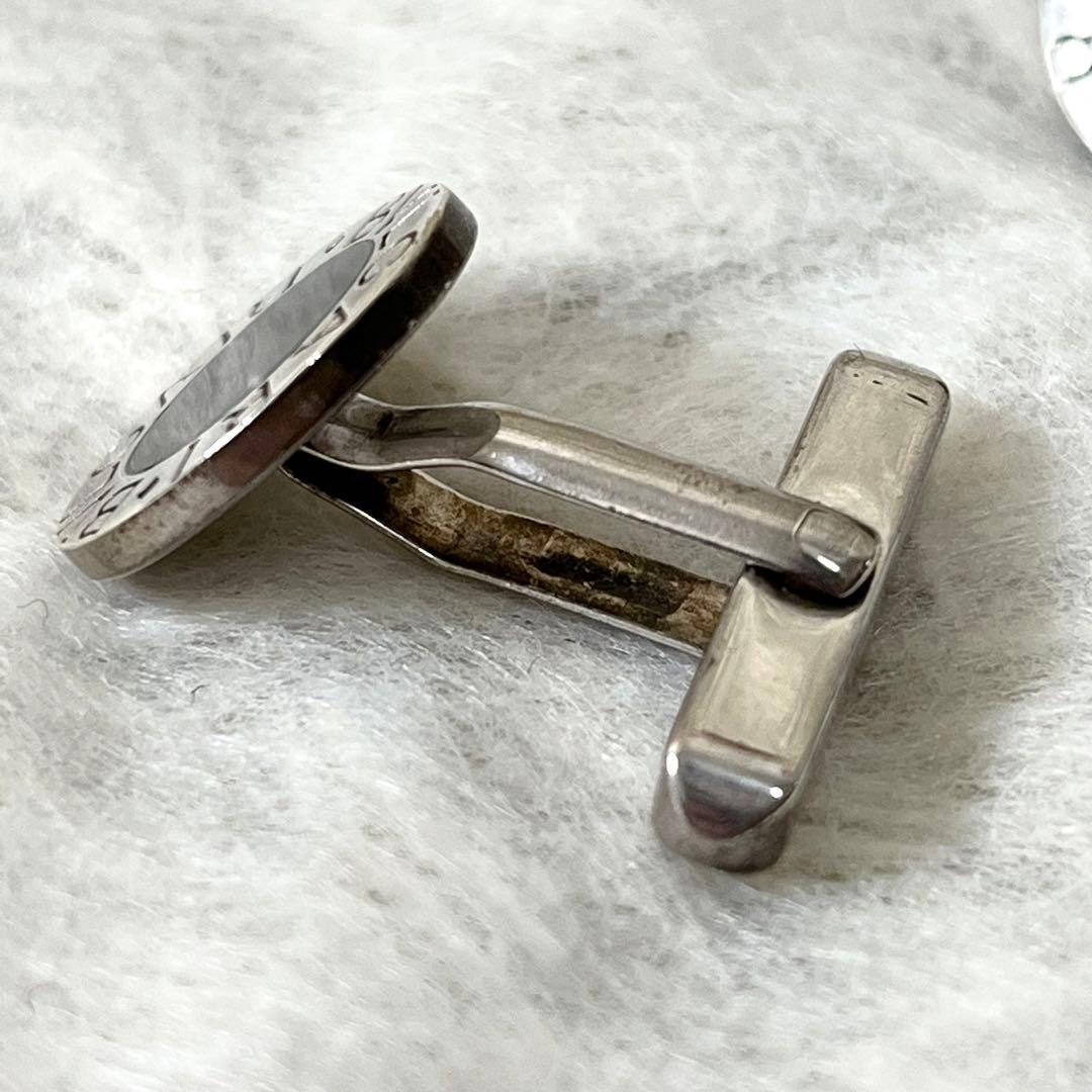 ブルガリ　カフス　ブランドロゴ　Ag925　シルバー　ブラック　メンズ　箱付き