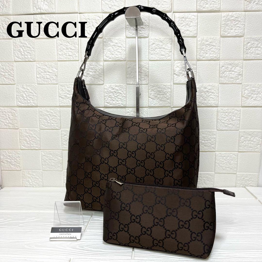 ✨極美品✨☘️GUCCI☘️✨ワンショルダー✨バンブー✨GG柄✨ナイロンキャンバス✨
