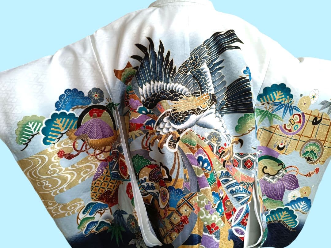 白地に鷹が格好良い☆七五三男の子５歳着物セット