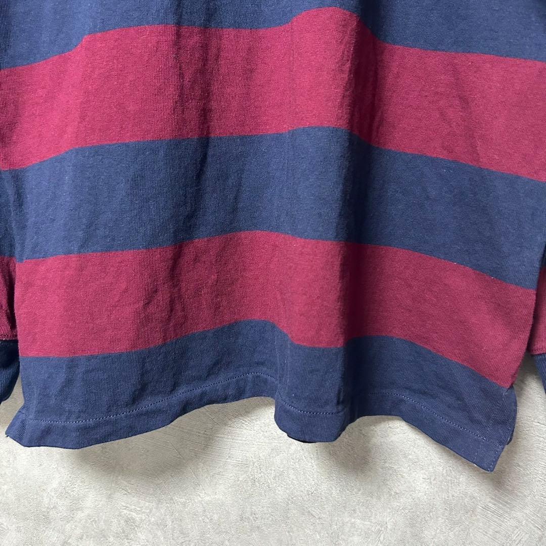 美品 ラルフローレン 刺繍 ロゴ 太 ボーダー 長袖 ラガー シャツ M
