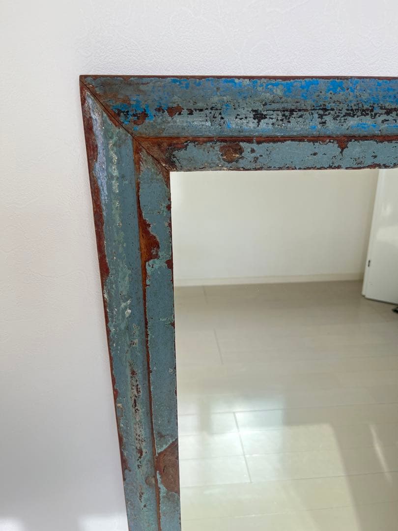 ヴィンテージ アンティークミラー　ブルー