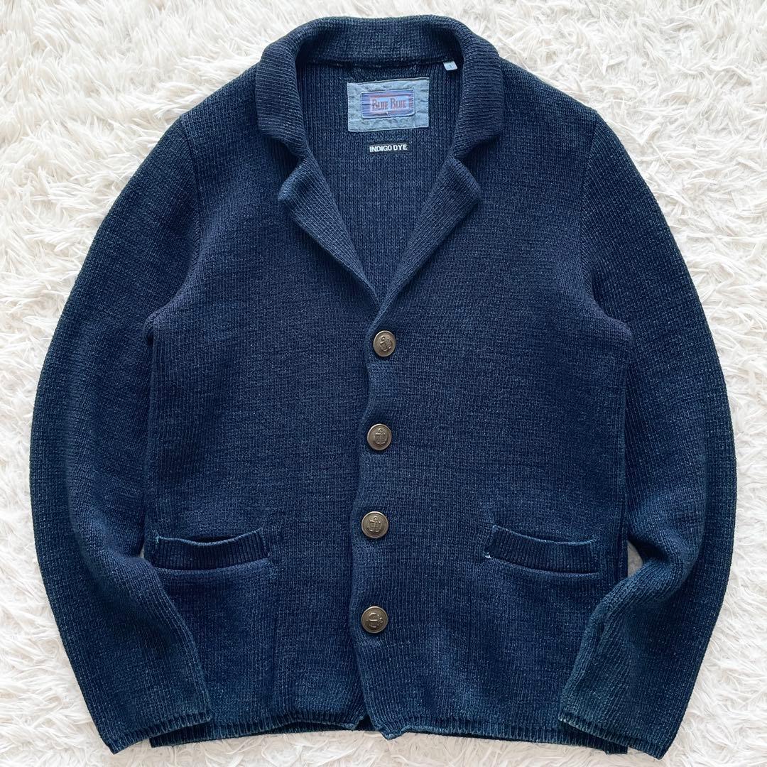 美品 ブルーブルー INDIGO ニットジャケット アンカーモチーフボタン