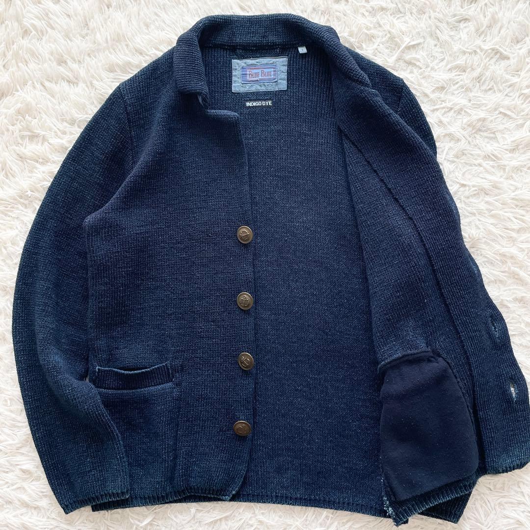 美品 ブルーブルー INDIGO ニットジャケット アンカーモチーフボタン