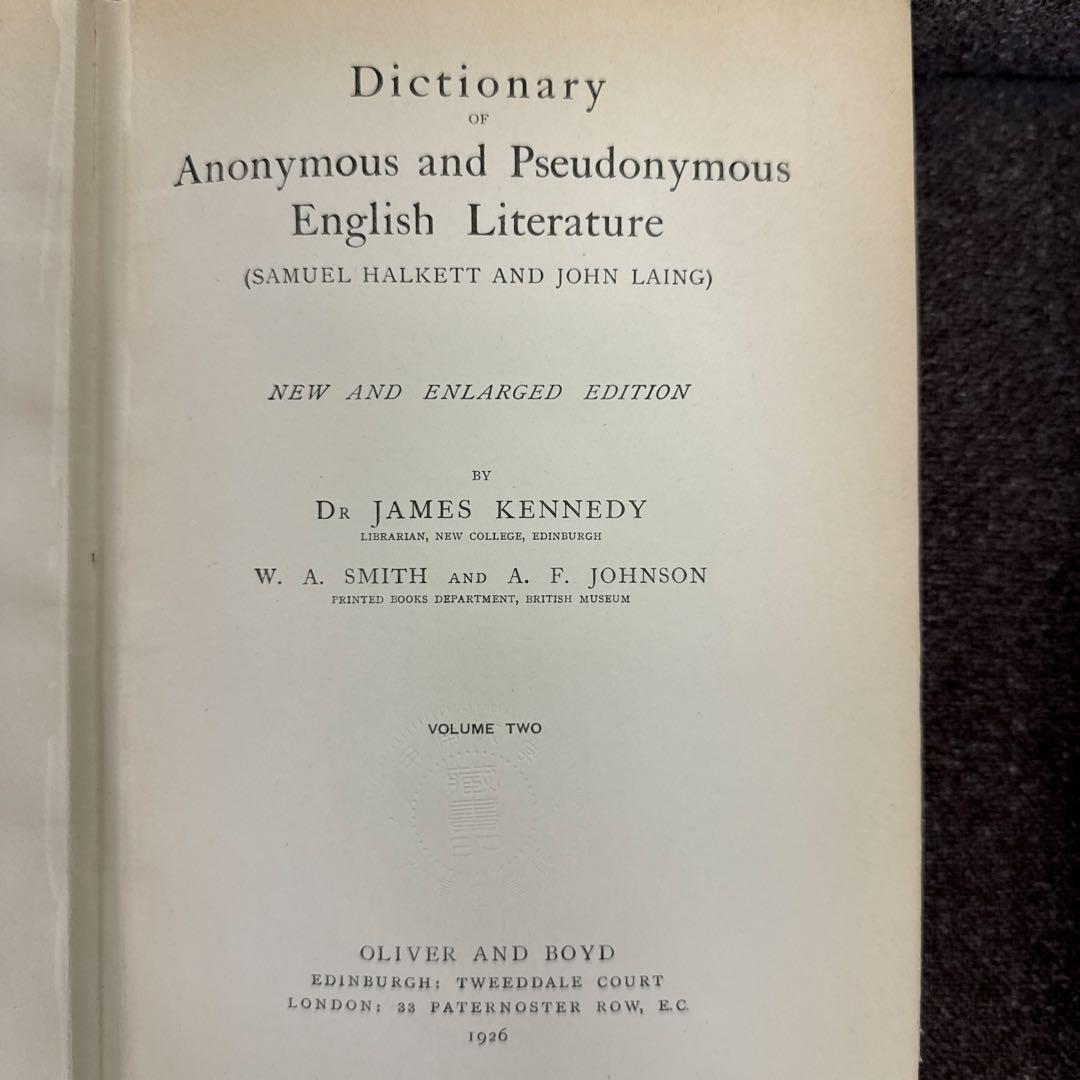洋書 2 Dictionary of Anonymous and Pseudonymo