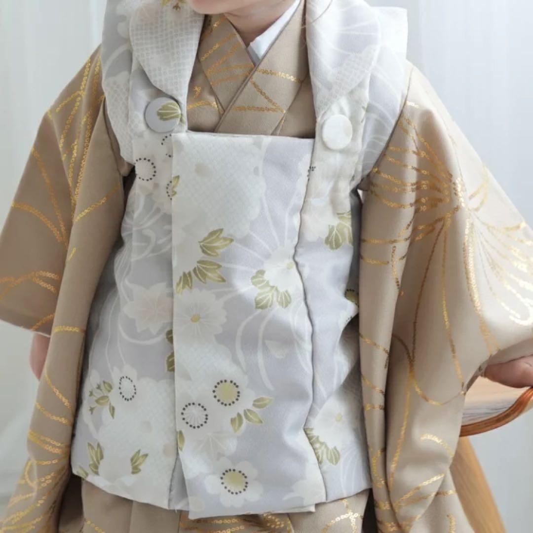 ひよこ商店 七五三 着物 3歳 女の子 被布セット グレー雪輪×シナモン金彩