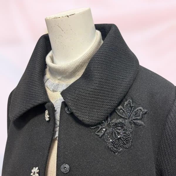 ステンカラー ジャケット 黒 チェック柄 スーパービューティ 新作 ゆったり