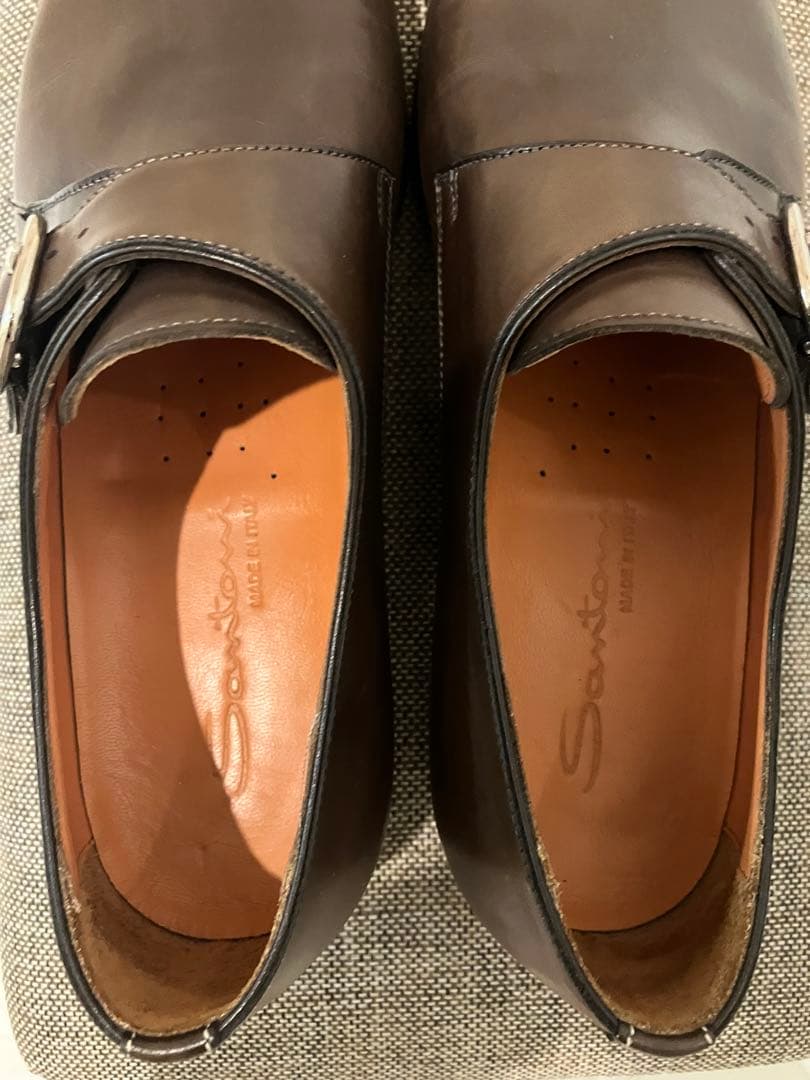 Santoni ダークブラウン ダブルモンクシューズ