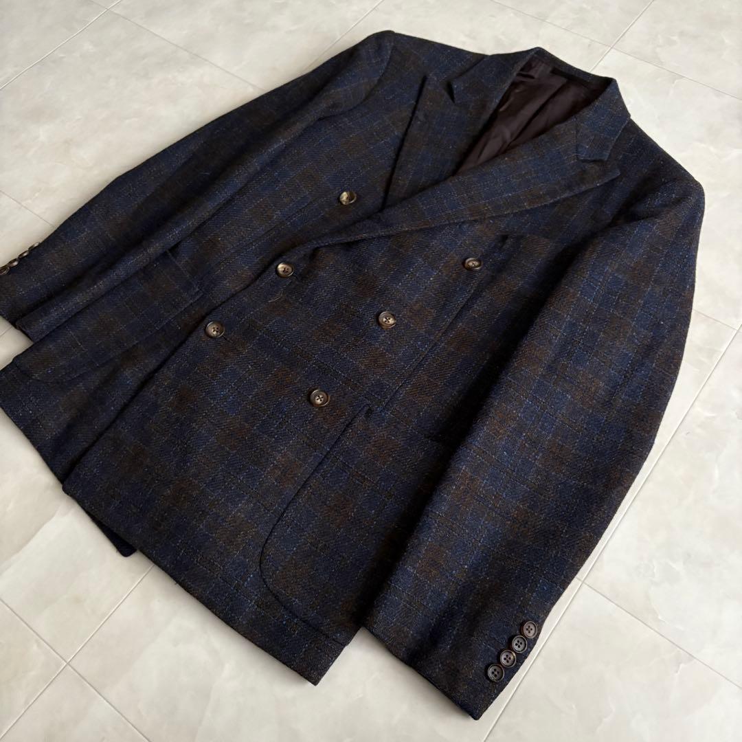 マッキントッシュロンドン ウールチェックダブルテーラードジャケット M 濃紺