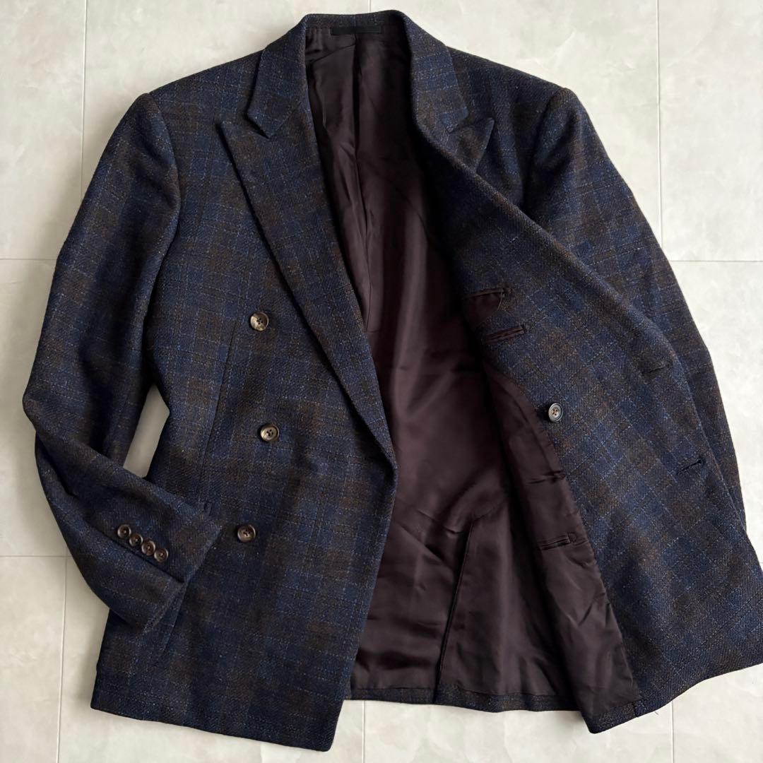 マッキントッシュロンドン ウールチェックダブルテーラードジャケット M 濃紺