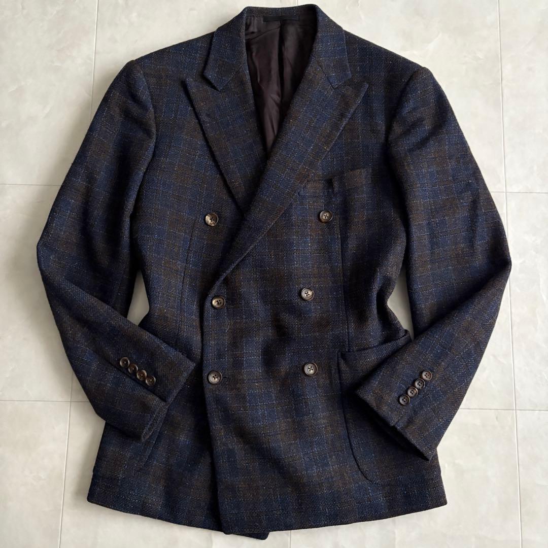 マッキントッシュロンドン ウールチェックダブルテーラードジャケット M 濃紺