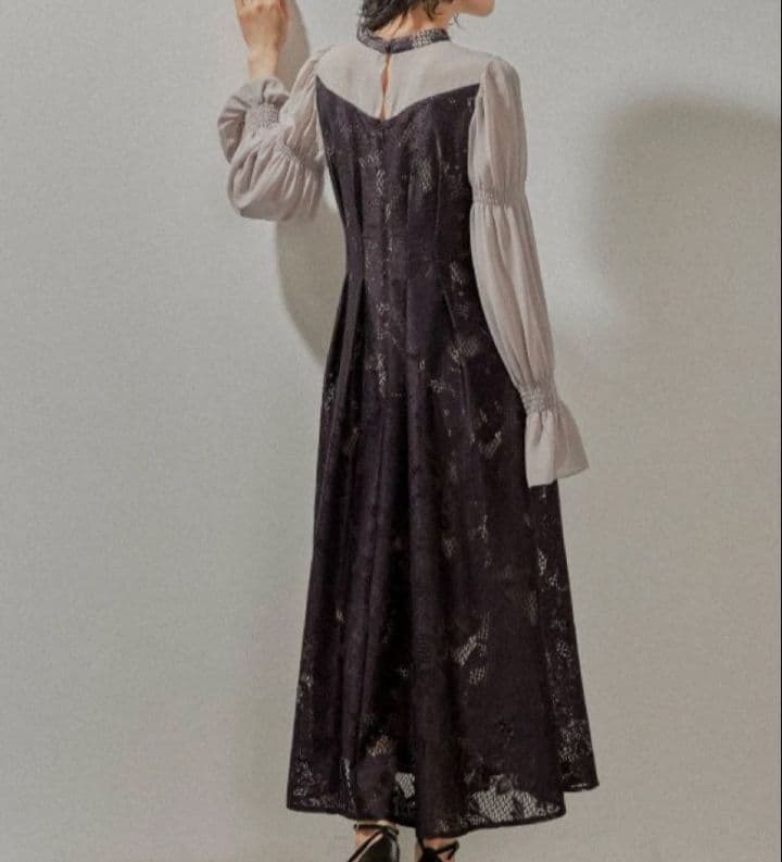 新品 アシンメトリー ドレス 結婚式 ワンピース L レース スタンドカラー