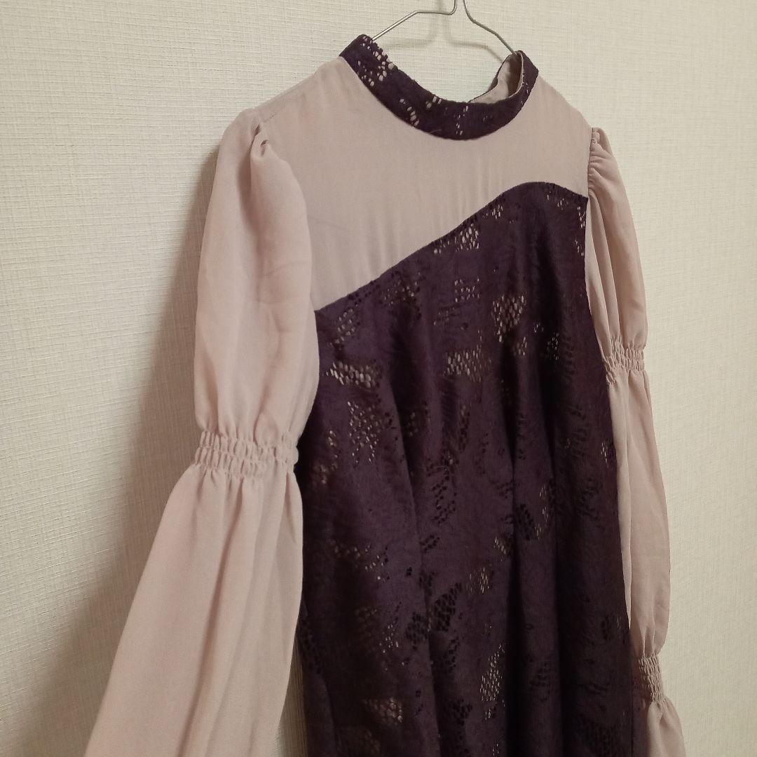 新品 アシンメトリー ドレス 結婚式 ワンピース L レース スタンドカラー