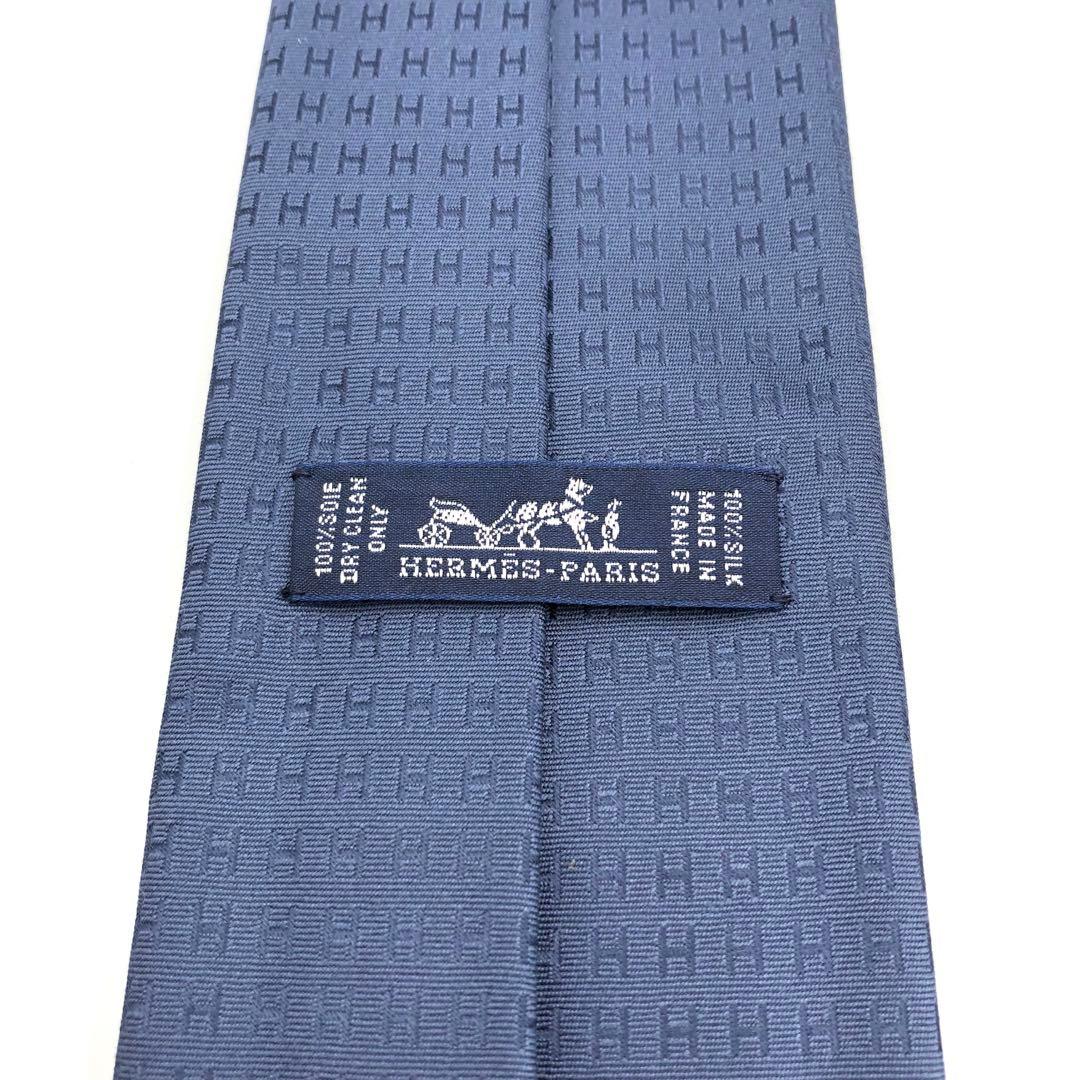 【極美品】HERMES ネクタイ ファソネ H柄 H織 ネイビー